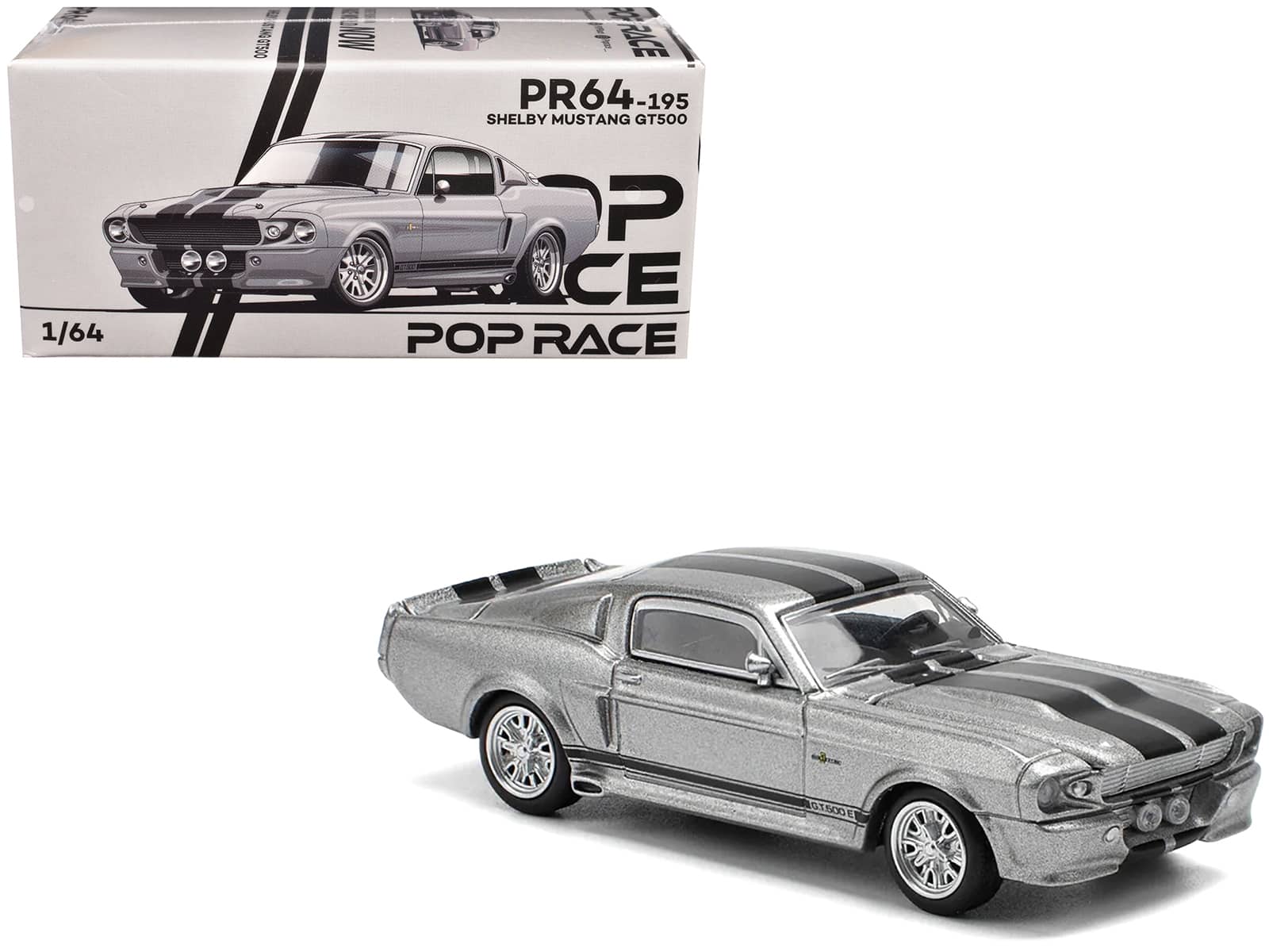 Shelby Mustang GT500 Gray Metallic with Black Stripes 1/64 Die Cast Model Car by Pop Race price history on PriceWatchPro