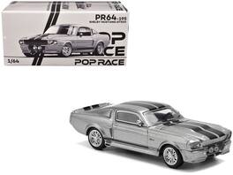Shelby Mustang GT500 Stripes 1/64 Diecast Model Car by Pop Race - Gray Metallic with Black
