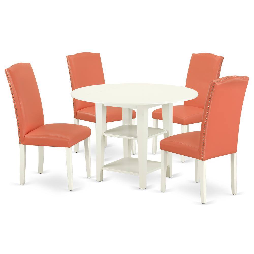 Left. East West Furniture - Dining Room Set Linen White - Brown.