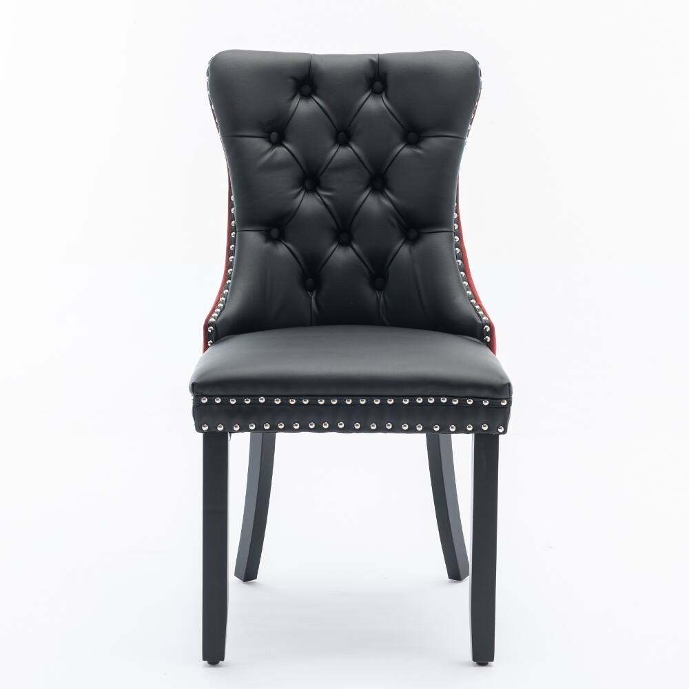 Angle. Loheer - Loheer Tufted Velvet Solid Wood Dining Chairs Set of Two Burgundy - Burgundy.