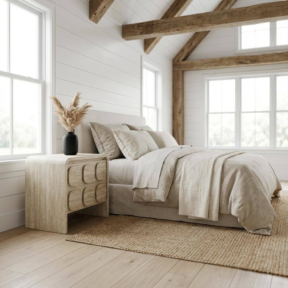 Left. FurniFact - Gray Wood Nightstand with 2 Drawers and Modern Design - Gray.