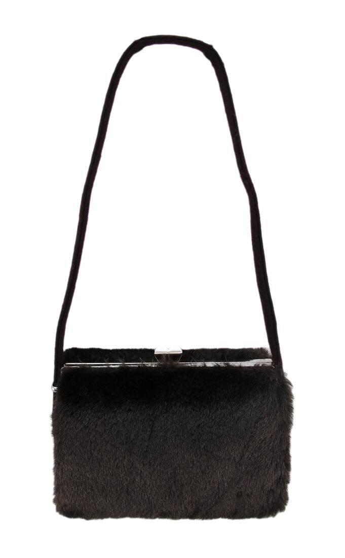 Zeckos - Faux Fur Hard Frame Evening Bag - Brown