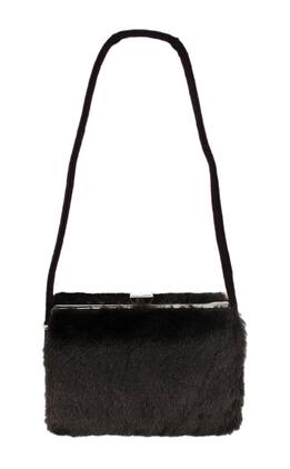 Zeckos - Faux Fur Hard Frame Evening Bag - Brown
