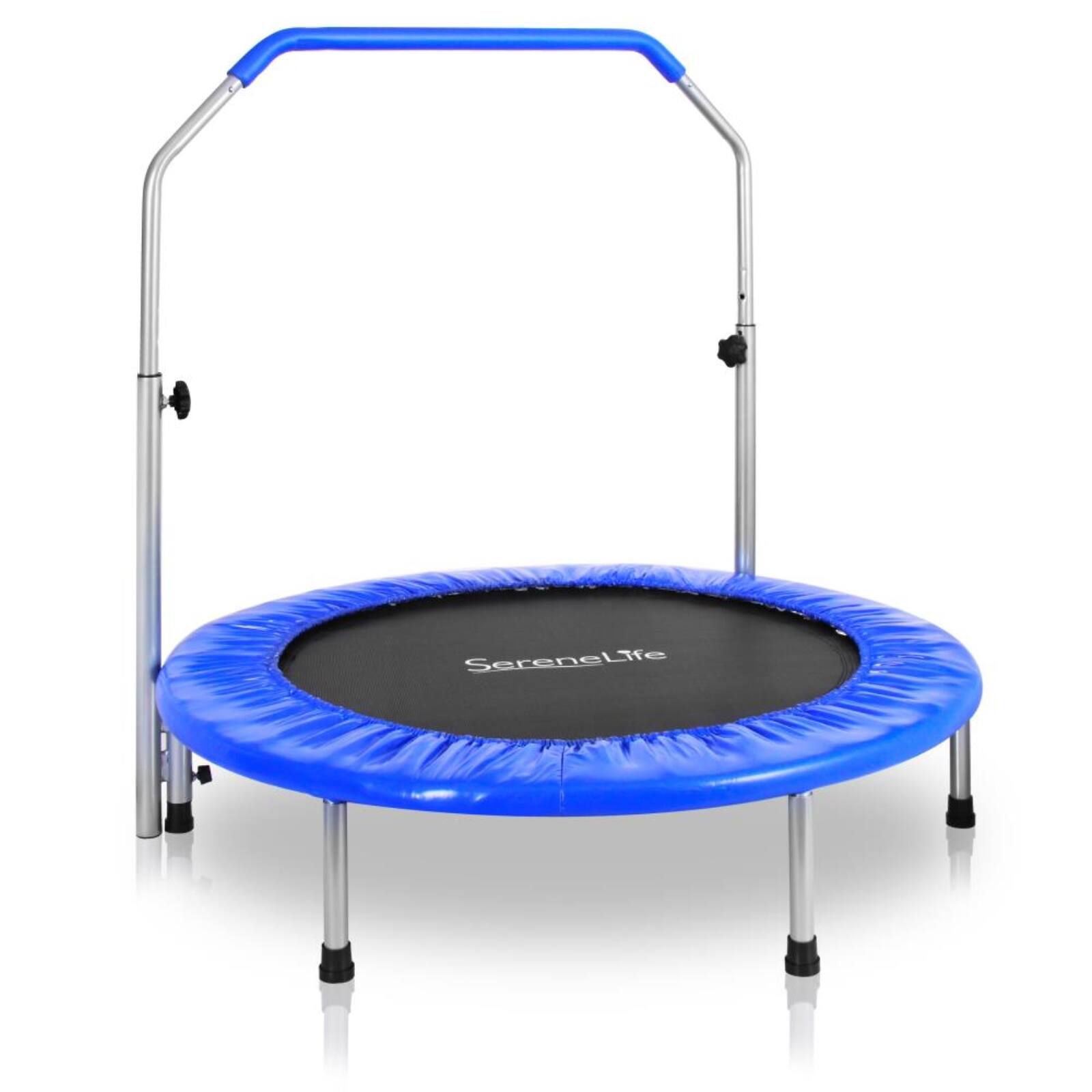 SereneLife - 40" Foldable Trampoline Adjustable Handrail - Deep Blue