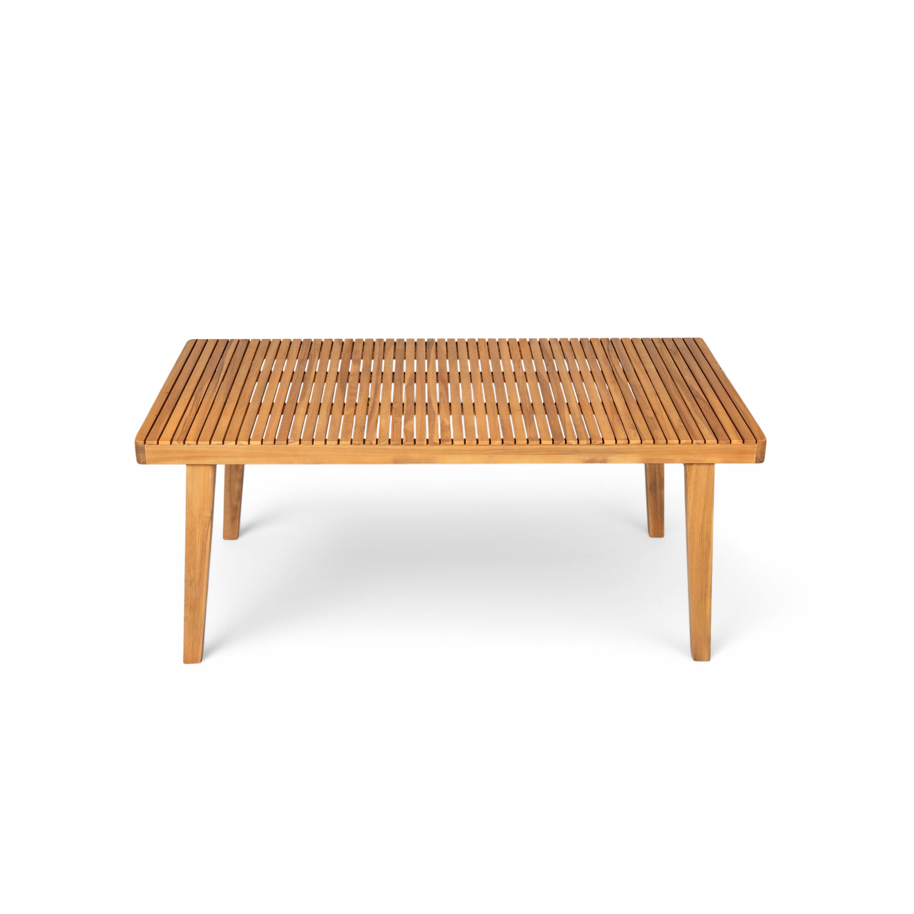 Angle. Mondawe - 69" Acacia Wood Outdoor Dining Table with Slatted Top - Natural.