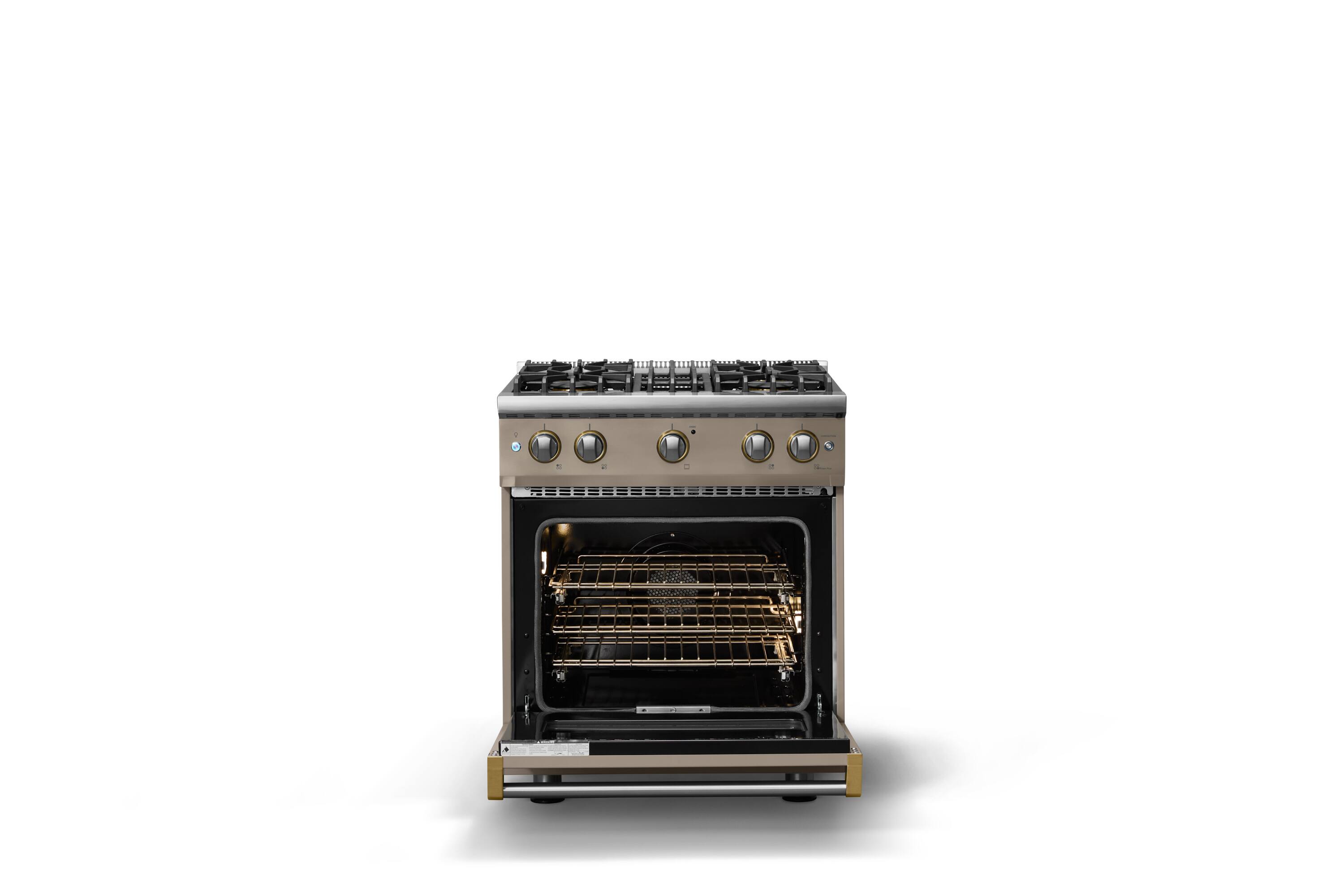 Alt View 2. Viking - 30 in. Wide Pro 5 Series 4.0 Cu. Ft. Freestanding Sealed 4 Burner Gas Convection Range - Nantucket/Brushed Brass - Nantucket.