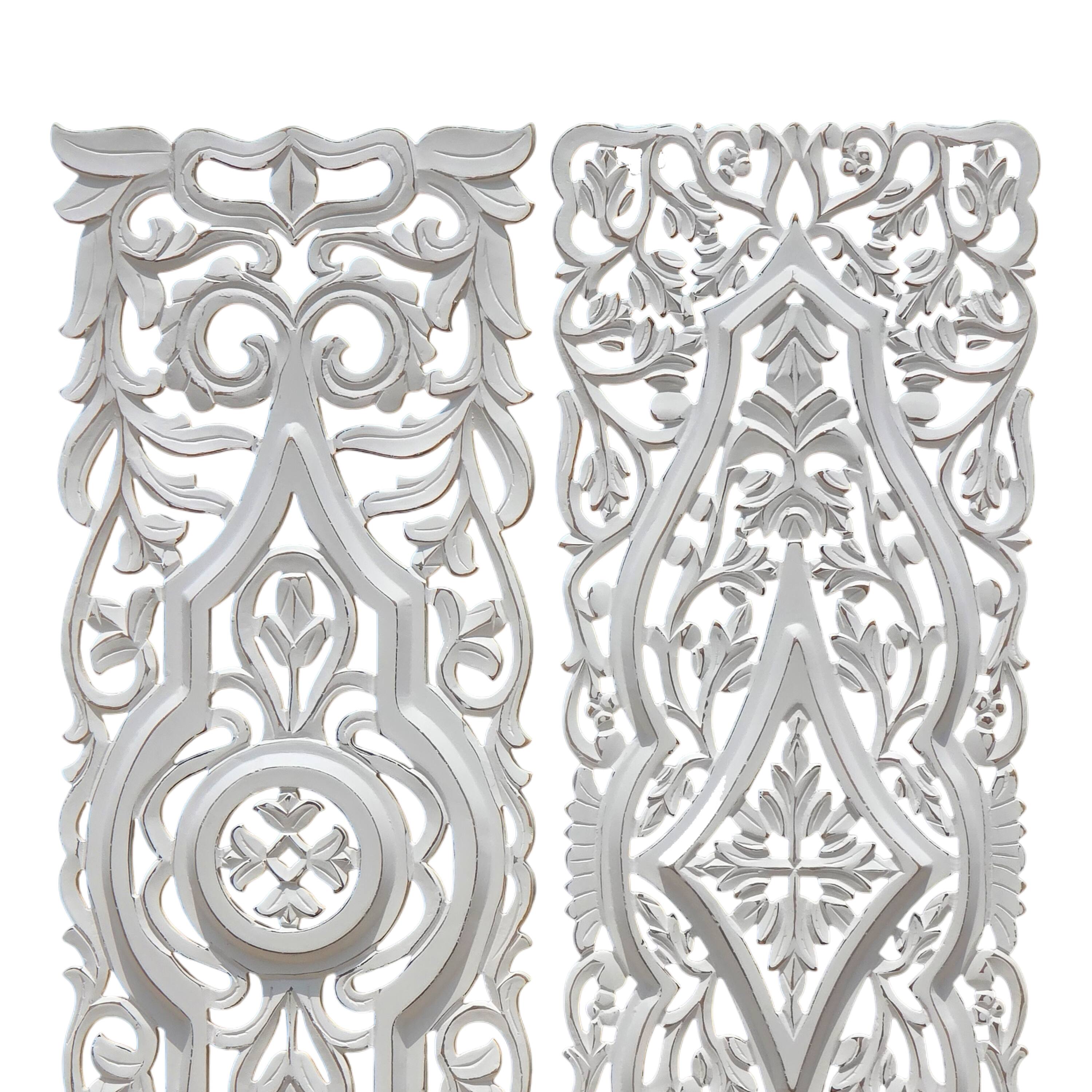 Alt View 3. Manhattan Lane - Ozy Carved Wall Art Panel Set of 2 | Handcrafted Ornate Decor | 16x48 - White.