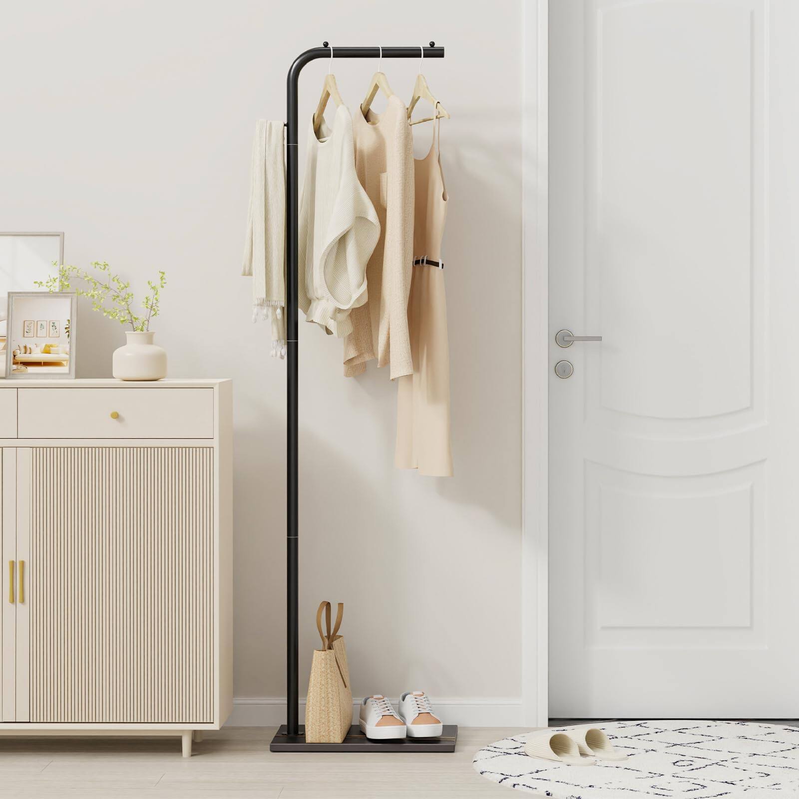 Alt View 5. Hirose Alice - Coat Rack Portable L-shaped Clothes With Hook Modern Hanger Sturdy Freestanding Metal Clothing In Bedroom - Black.