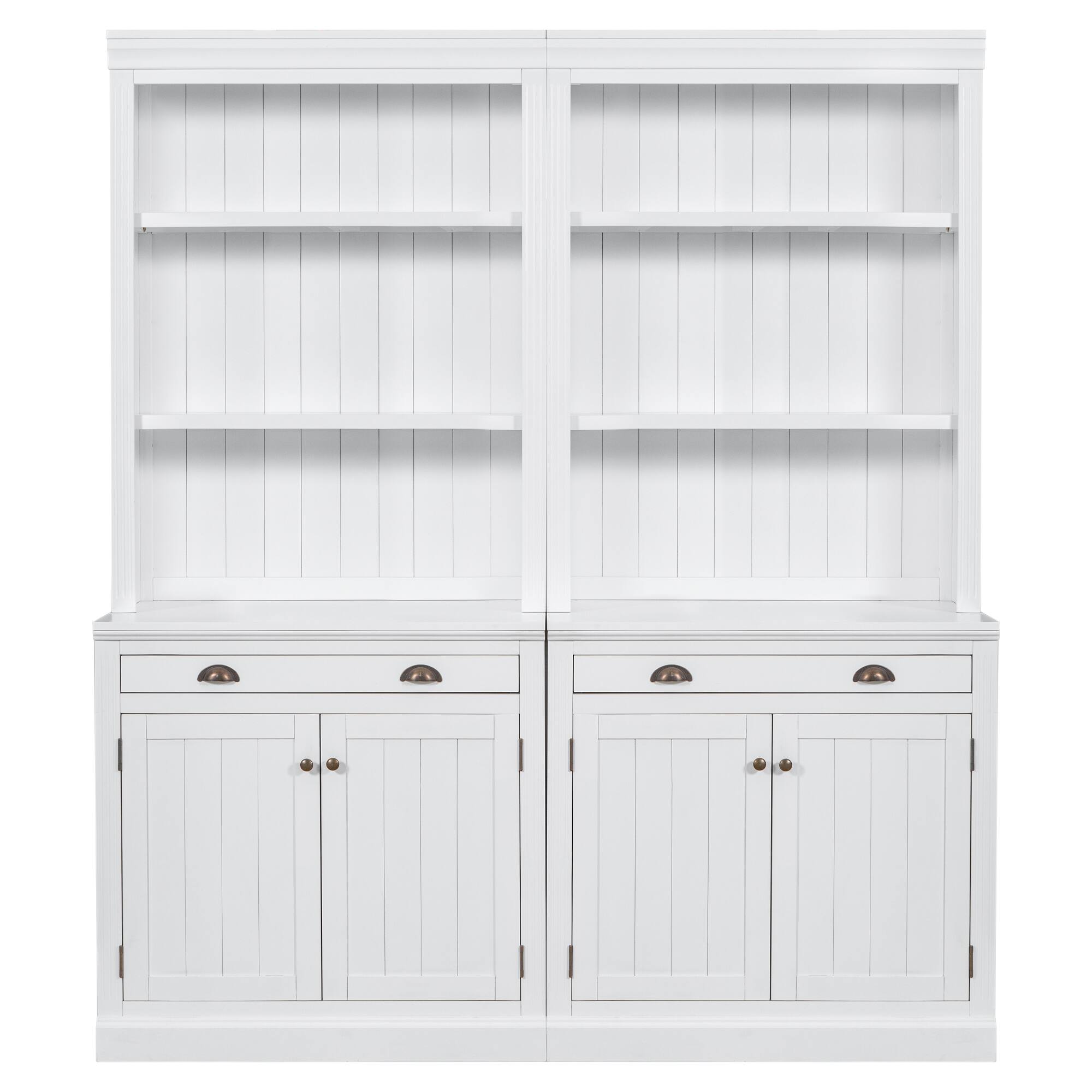 Left. APRILSOUL - 83.4"Tall Bookcase Suite with LED Lighting,Doors and Drawers,2-Piece Set Storage Bookcase with Open Shelves.
