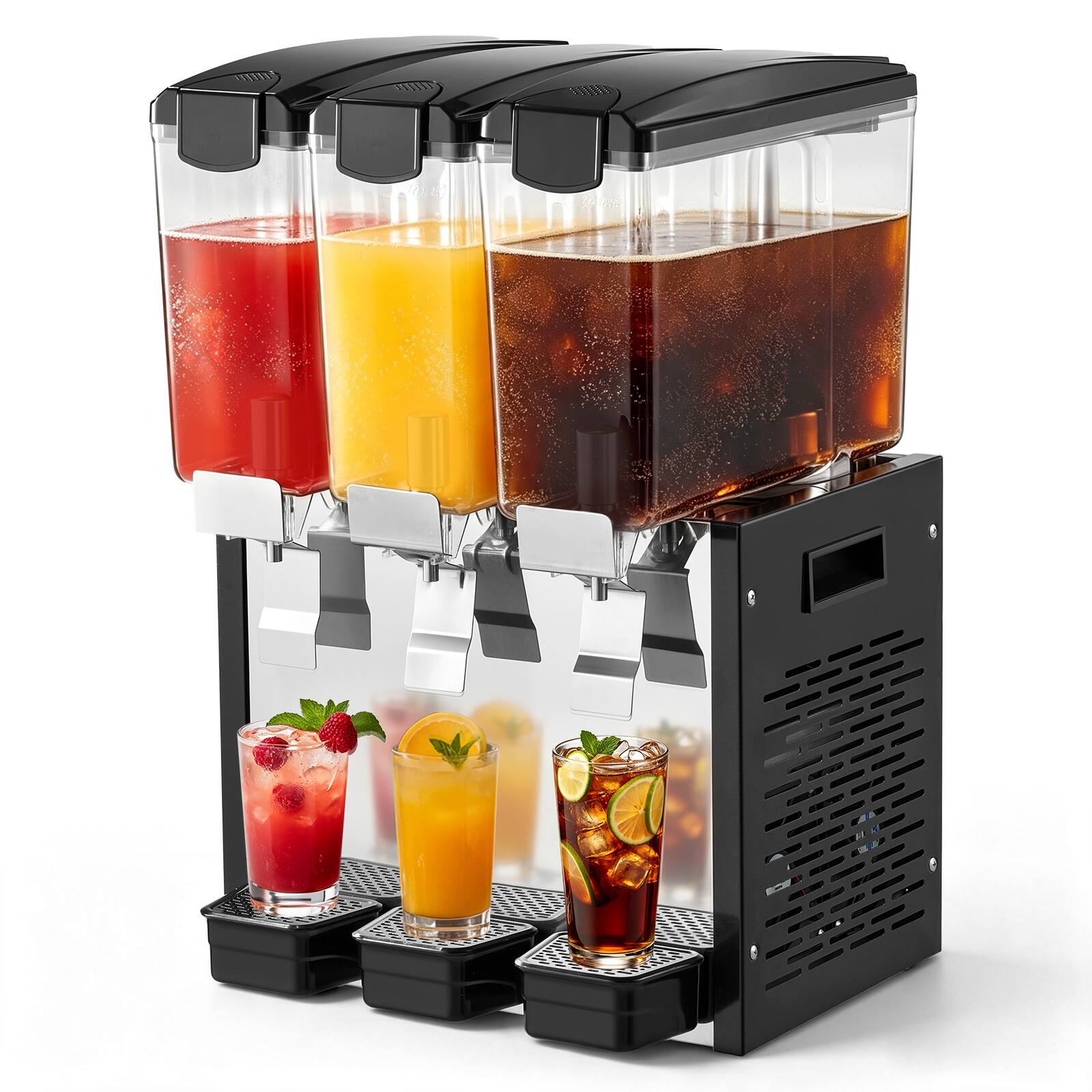Front. VEVOR - Commercial Beverage Dispenser 3 Tanks 10 L / 10.6 QT Per Tank, Stainless Steel Juice Dispenser, Ice Tea Drink Machine - Black;Silver.