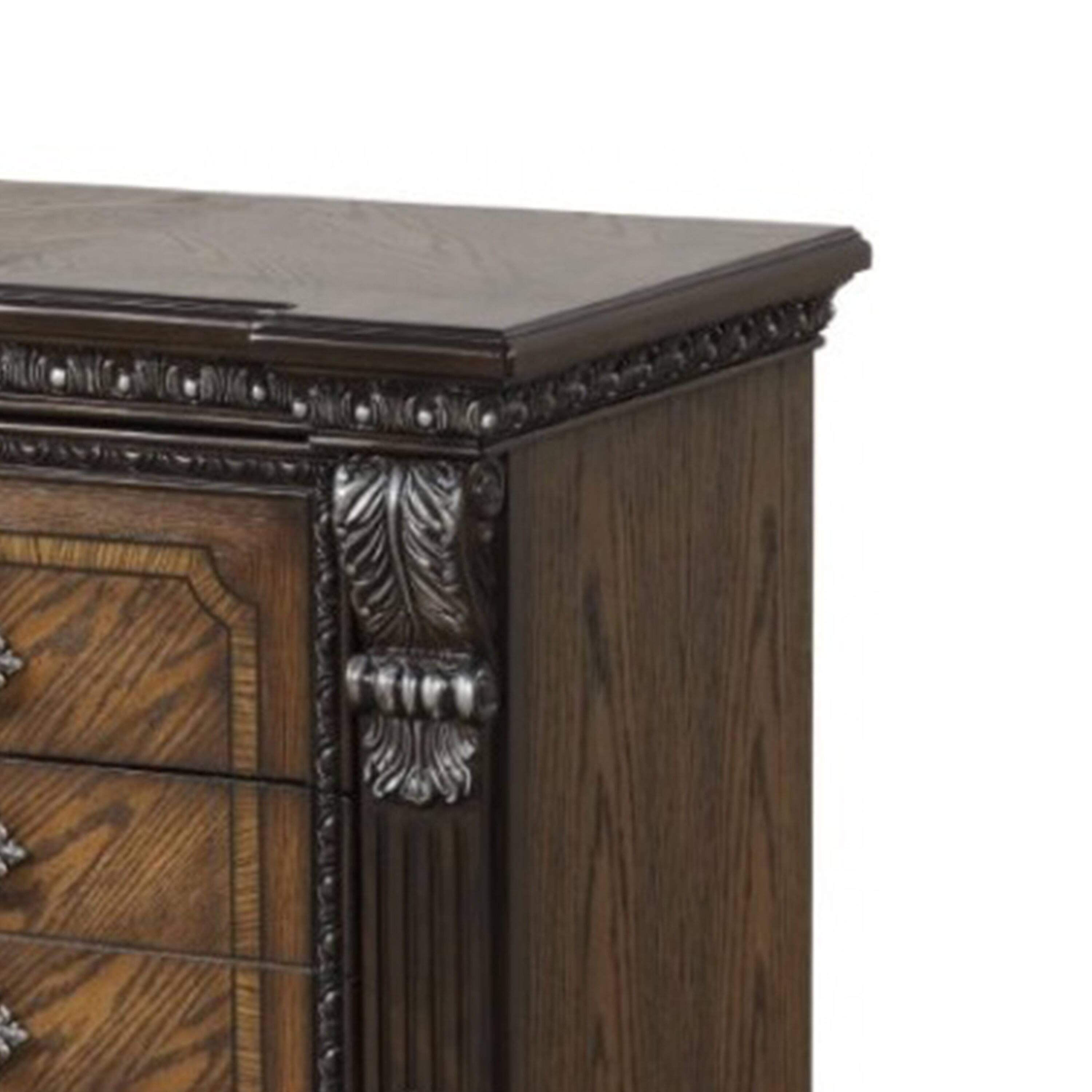 Alt View 2. Manhattan Lane - Naddy Nightstand, Hidden Drawer USB A-C, 30 Inch - Espresso Brown, Silver.