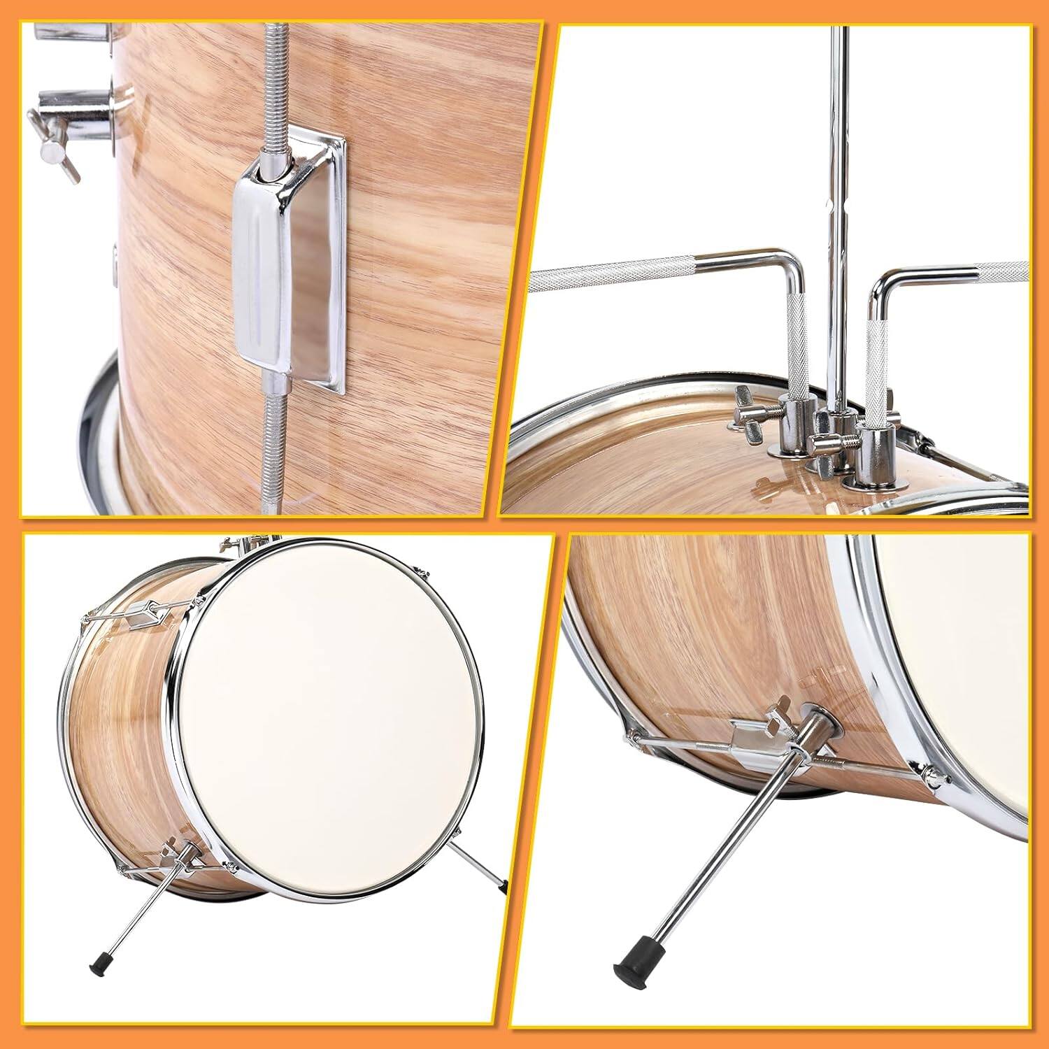 Back. Winado - 5-Piece Complete Junior Drums Set, 14 Inch Beginners Drum Kit with Throne Stool, Pedal & Drumsticks With  Cymbal.