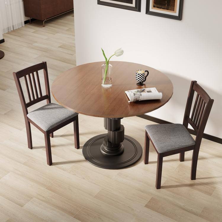 Alt View 8. PULUZ - Dining Chairs Set of 2, Upholstered Kitchen Chairs with Rubberwood Frame, Padded Seat and Slat-Back - Espresso Frame and Gray Upholstery.