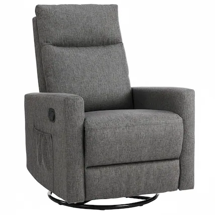 Front. AOITUN - Upholstered Rocking Recliner Chair with Adjustable Arm and Longer Footrest, Gray Fabric Glider for Living Room - Gray.