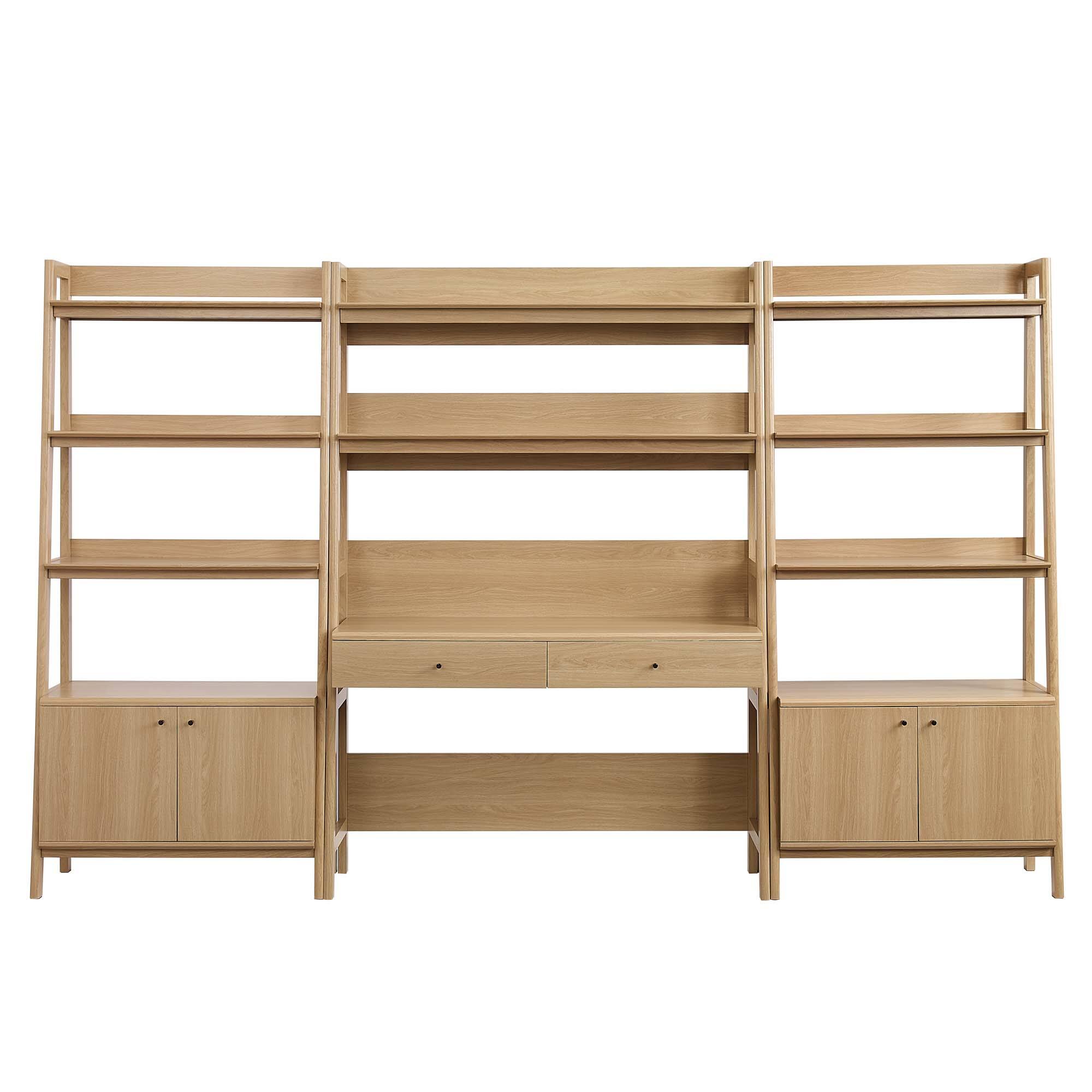 Alt View 1. Modway - Bixby 3-Piece Wood Office Desk and Bookshelf by Modway - Oak.