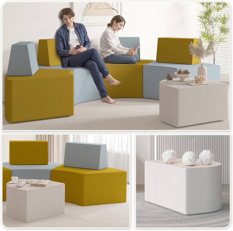 Alt View 1. wowmax - Modular Floor Sofa Set with Ottoman, Freely Configurable Sectional for Small Spaces, Foam Couch for Kids & Adults, Blue - Blue yellow.