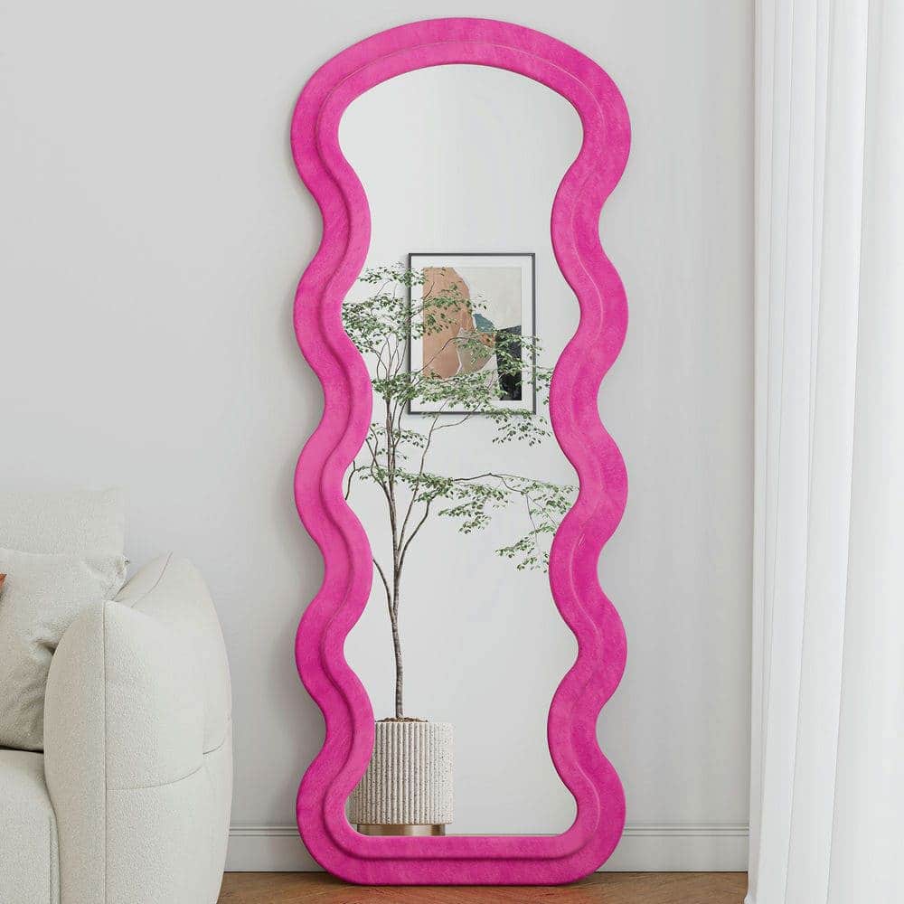 Kadyn - Flannel Wave Rose Full Length Floor Mirror with Stand, Chic Hanging/Freestanding Mirror for Bedroom/Living Room, Rose