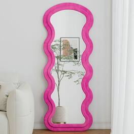 Kadyn - Flannel Wave Rose Full Length Floor Mirror with Stand, Chic Hanging/Freestanding Mirror for Bedroom/Living Room, Rose