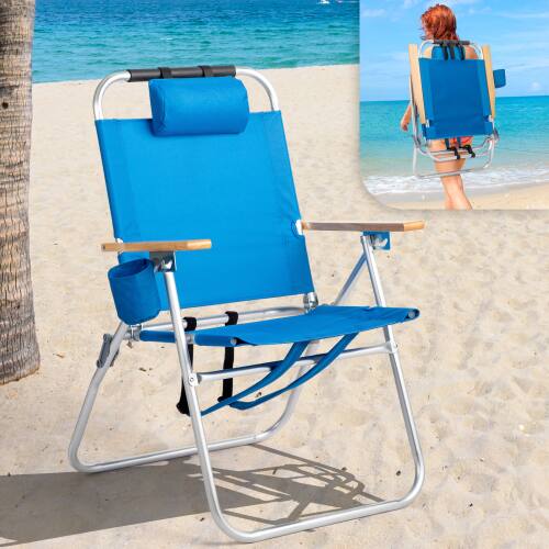 Alt View 7. Winado - Aluminum Backpack Beach Chair Portable with Adjustable Straps, 3-Position Reclining Cup Holder for Outdoor Beach Camping - Blue.