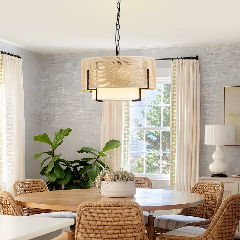 Back. Adewalk - Rattan Pendant Light, Hand-Woven Boho Chandelier for Dining Room, Living Room, Bedroom, Hallway.