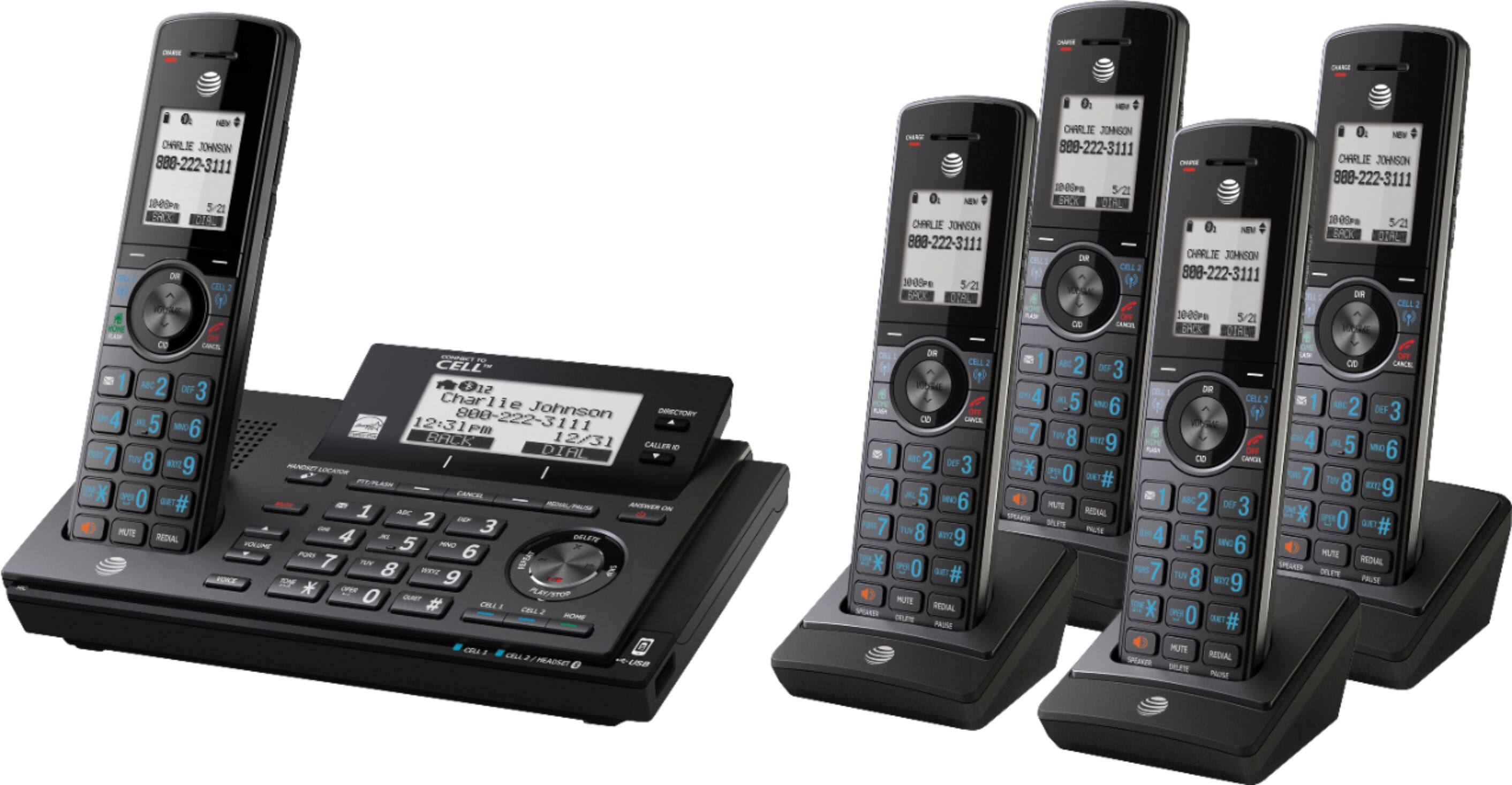Left. AT&T - CLP99587 Connect to Cell DECT 6.0 Expandable Cordless Phone System with Digital Answering System and Smart Call Blocker - Metallic Blue.