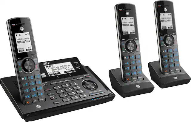 Angle. AT&T - CLP99387 Connect to Cell DECT 6.0 Expandable Cordless Phone System with Digital Answering System and Smart Call Blocker - Metallic Blue.