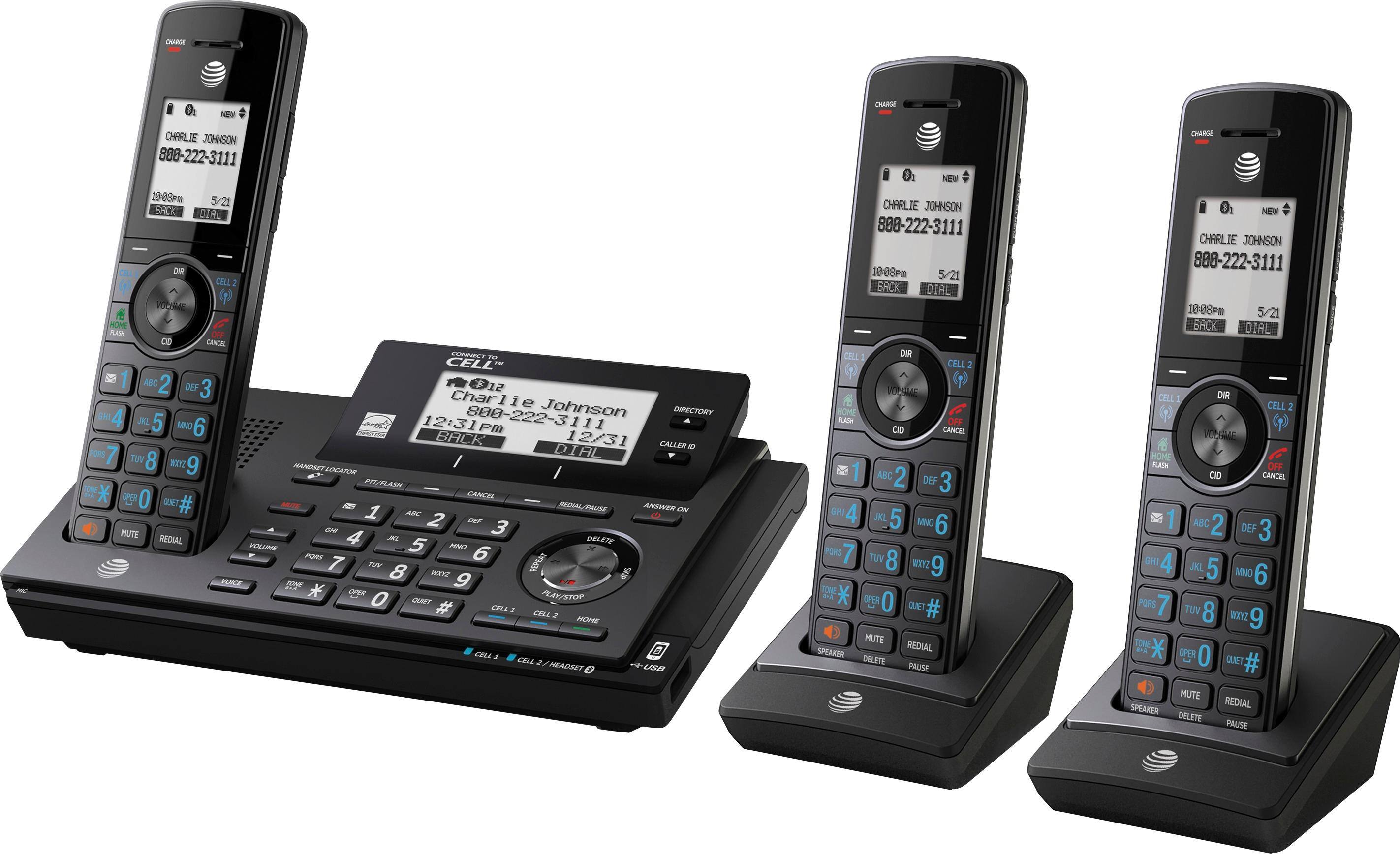 Left. AT&T - CLP99387 Connect to Cell DECT 6.0 Expandable Cordless Phone System with Digital Answering System and Smart Call Blocker - Metallic Blue.