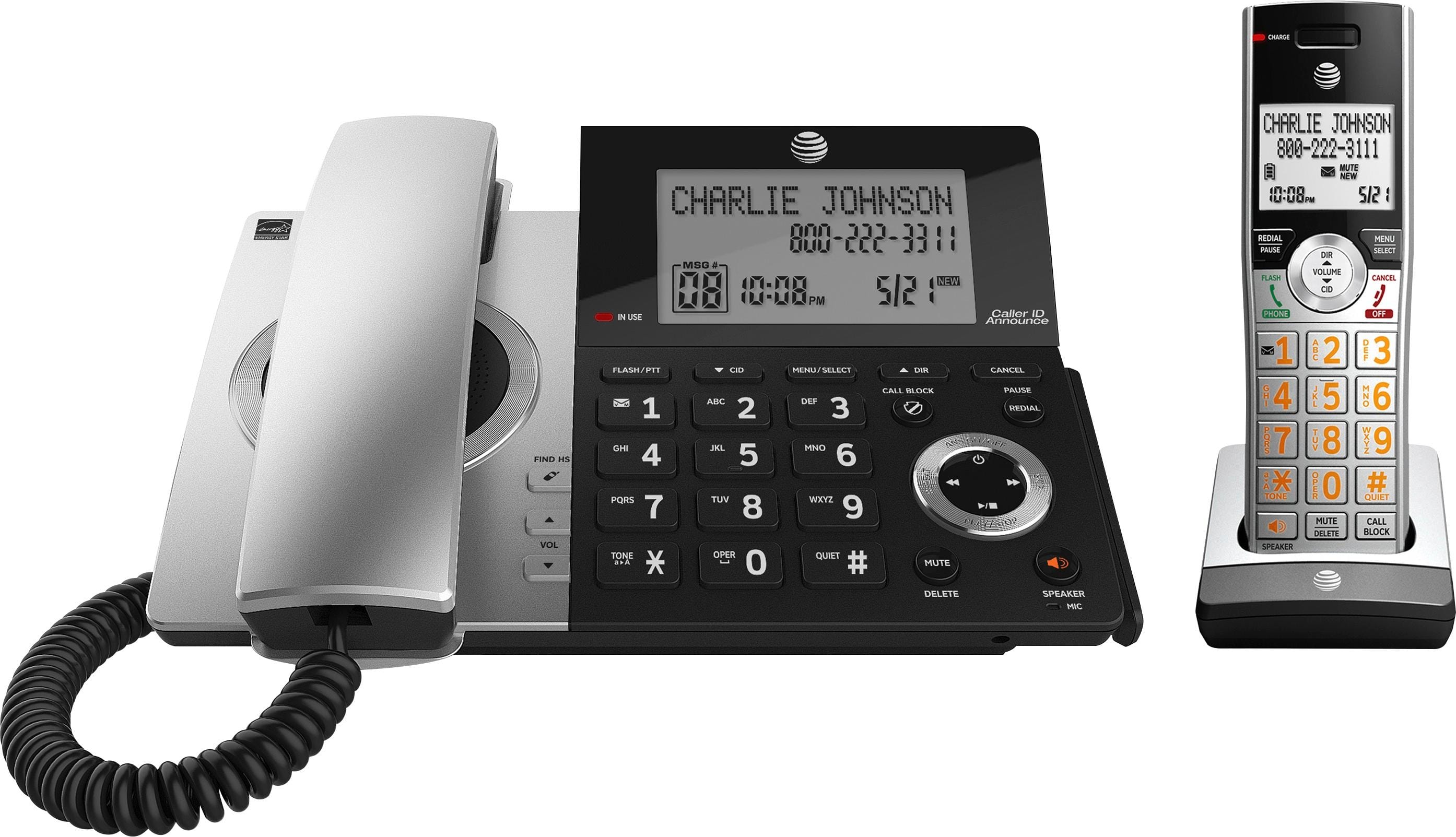 Alt View 11. AT&T - 2 Handset Corded/Cordless Answering System with Smart Call Blocker - Silver/Black.