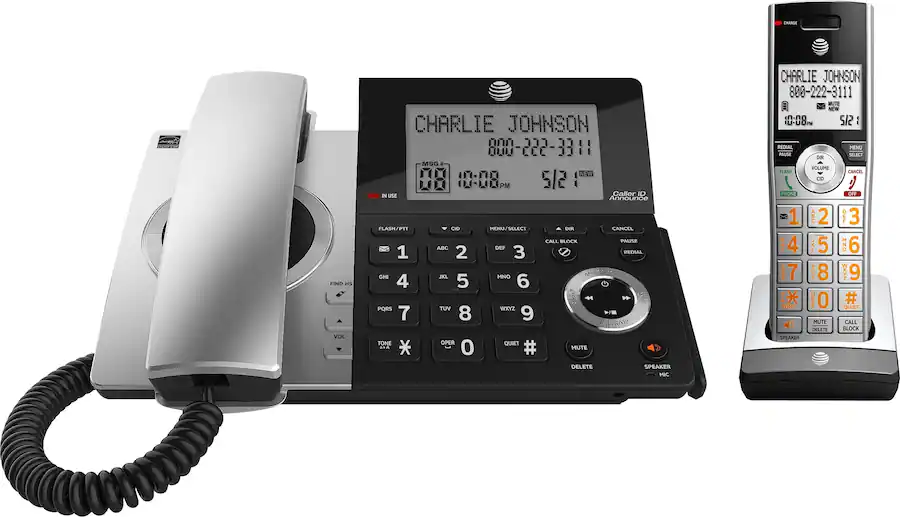 AT&T 2 Handset Corded/Cordless Answering System with Smart Call Blocker ...