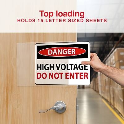 Top loading  
Holds 15 letter sized sheets  

Danger  
High Voltage  
Do Not Enter