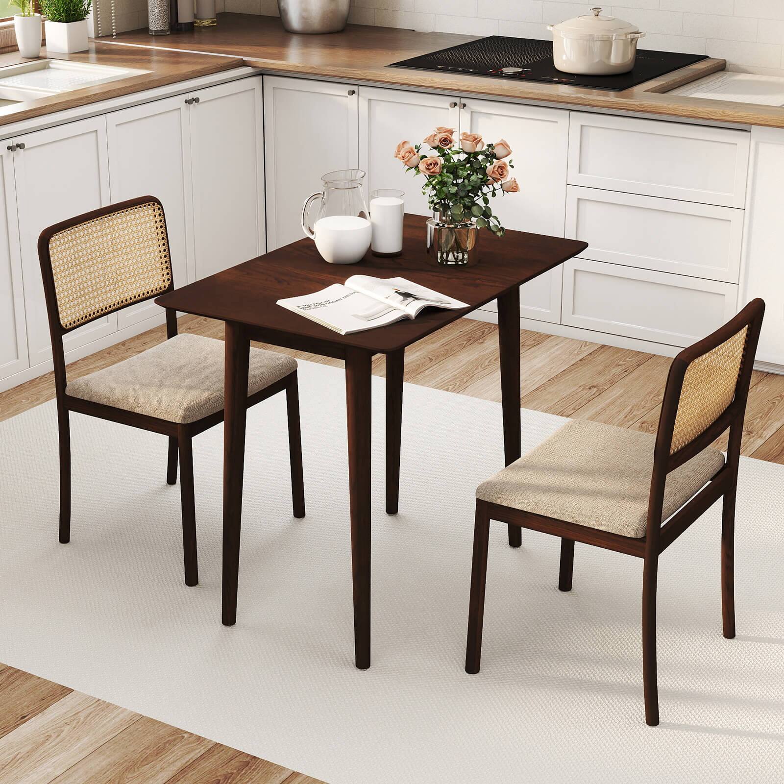 Alt View 1. Costway - Costway Extendable Dining Table Set with 2 Rectangular Tables for 4-6 People, Space-saving - Walnut.