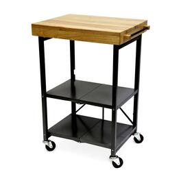 Origami - Foldable Wheeled Portable Solid Wood Top Kitchen Island Bar Cart - Black
