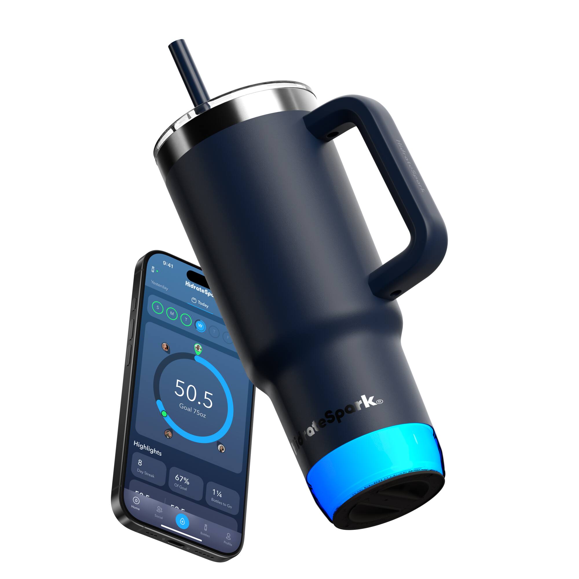 Hidrate - 30 oz HidrateSpark PRO 2 Smart Tumbler - Health & Wellness Tracker - Apple Health - Smart Ring & Watch Compatible - Navy