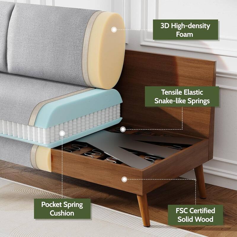 3D High-density Foam, Tensile Elastic Snake-like Springs, Pocket Spring Cushion, FSC Certified Solid Wood