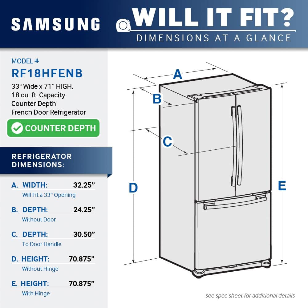 average size of counter depth refrigerator