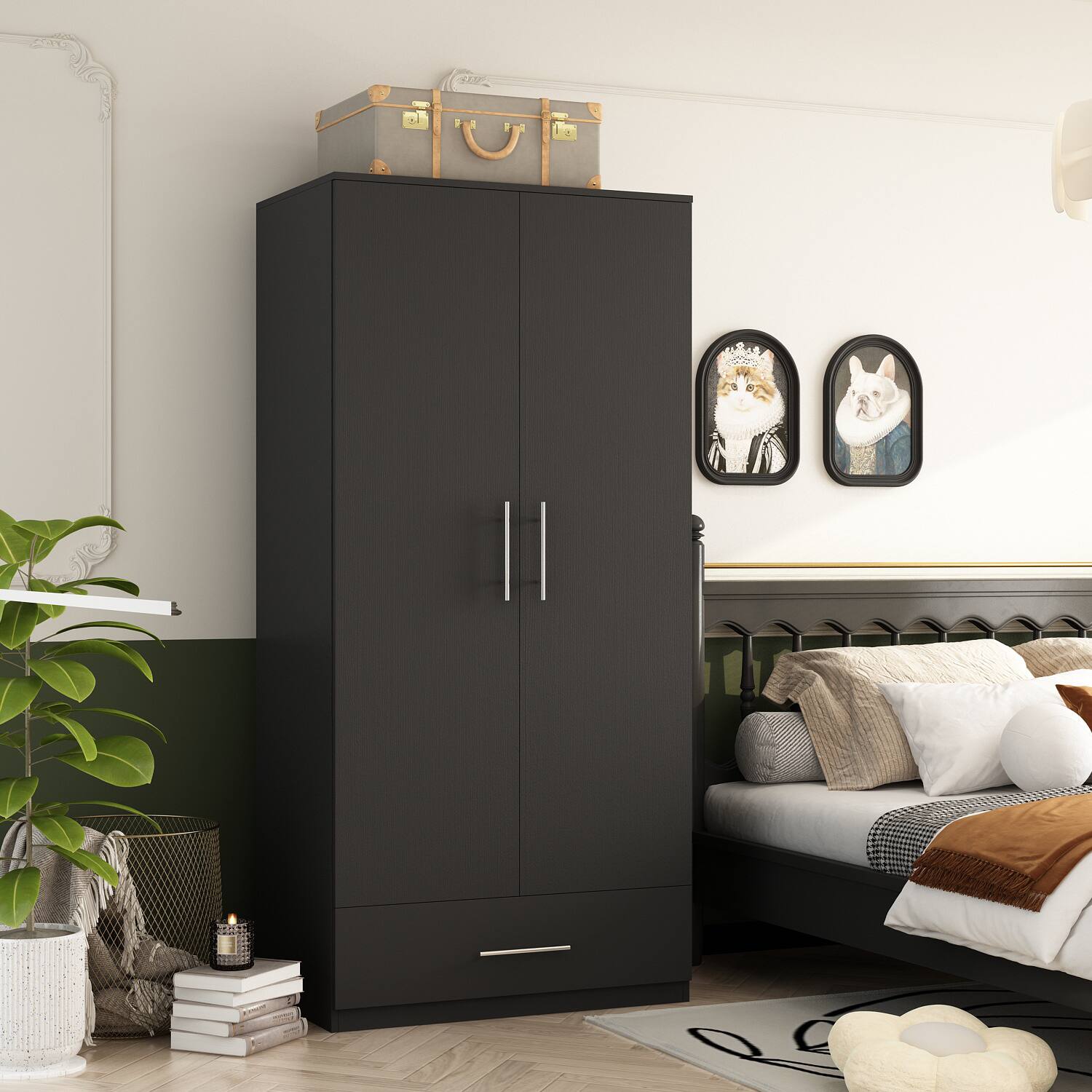 Left. FUFU&GAGA - Modern Minimalist Wardrobe – A Practical Blend of Storage Functionality and Space Aesthetics - Black.