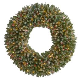 BreeBe - 5' Flocked Christmas Wreath w/280 Light 680 Tips PineCones - Multicolor
