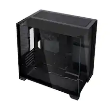 Front. Lian Li - O11 Vision-M O11VMX Dual-chamber Design Pre-installed 140 mm Fan Micro ATX Case - Black.