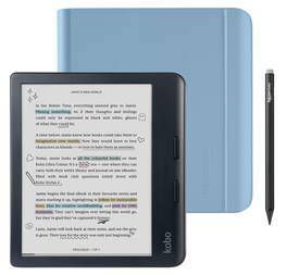 Kobo - Libra Colour (Black) eReader with Black Stylus 2Gen Bundle - 2024 - Dusk Blue Notebook SleepCover