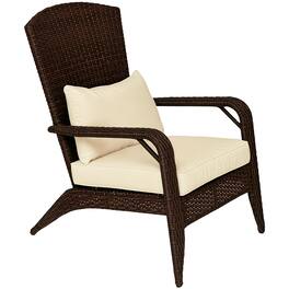 Outsunny - Adirondack Chair with Rattan Wicker, Soft Cushions, Tall Curved Backrest for Deck or Garden - Cream White