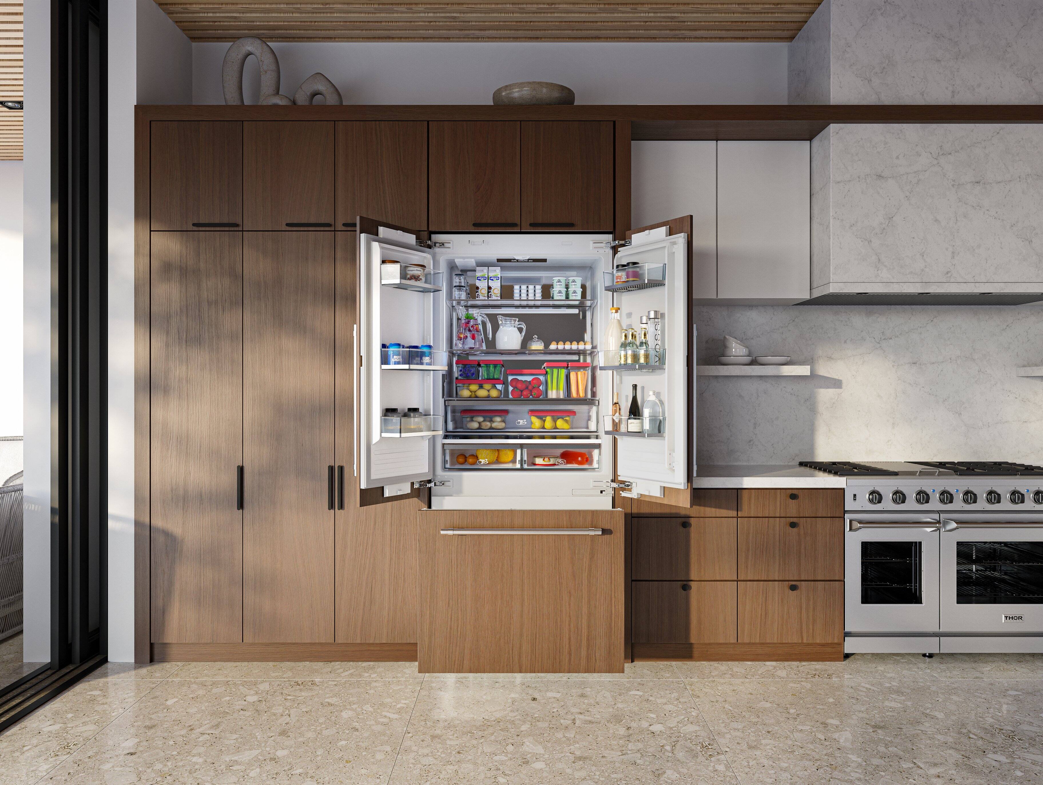 Left. Thor Kitchen - 19.6-Cu. Ft. Built-In Panel Ready French Door Refrigerator - White.