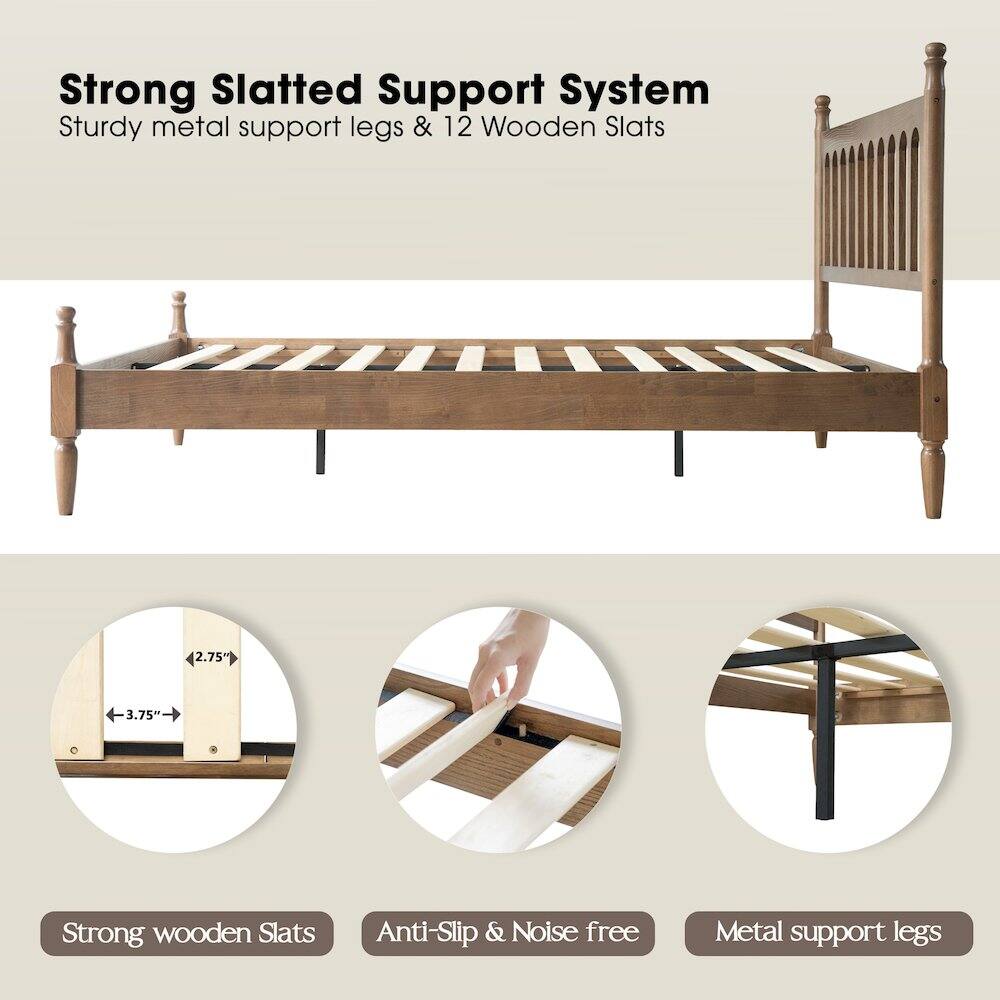 Strong Slatted Support System  
Sturdy metal support legs & 12 Wooden Slats  
2.75" 3.75"  
Strong wooden Slats  
Anti-Slip & Noise free  
Metal support legs