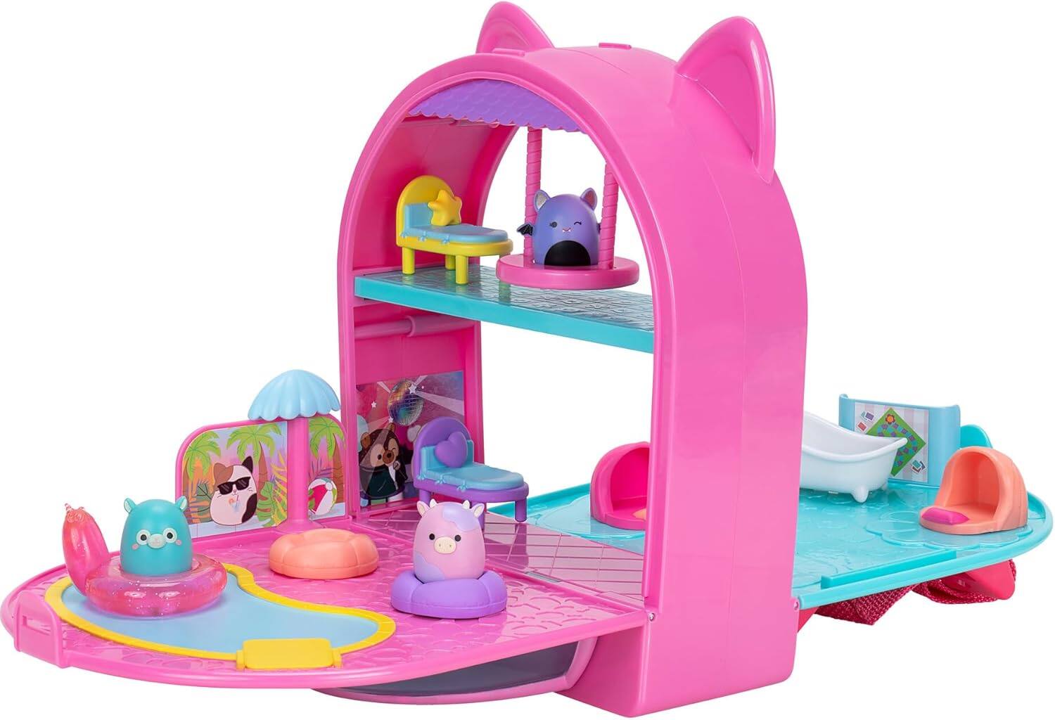 Alt View 4. Jazwares - Squish-a-longs Party Pack On-The-Go Playset - Series 1 - Three 1in Mini-Squish with 9 Furnishings.