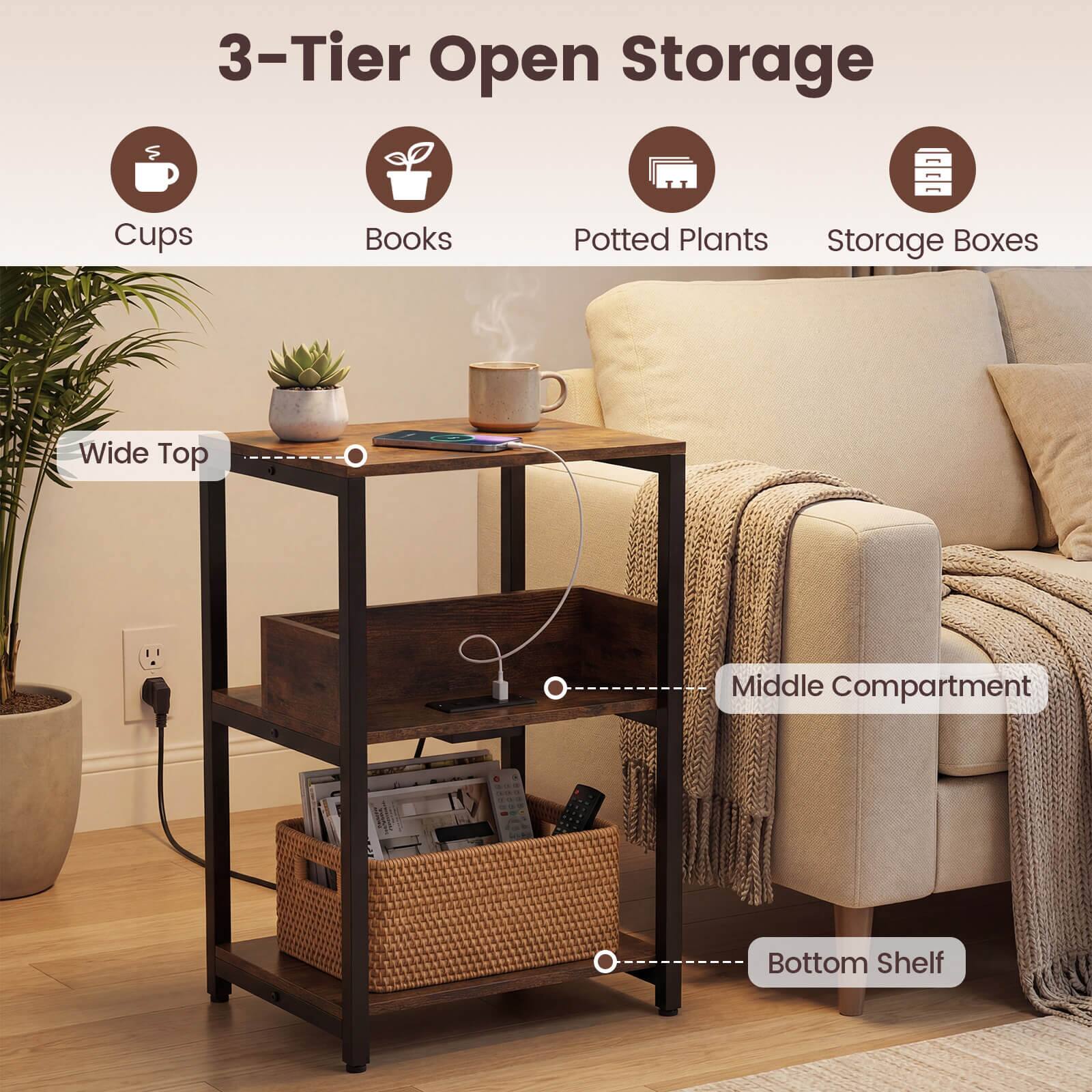 3-Tier Open Storage

- Cups
- Books
- Potted Plants
- Storage Boxes

Wide Top
Middle Compartment
Bottom Shelf