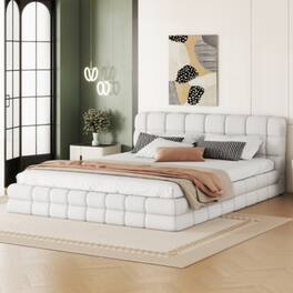 LUCKY ONE - Queen Size Upholstered Platform Bed - White