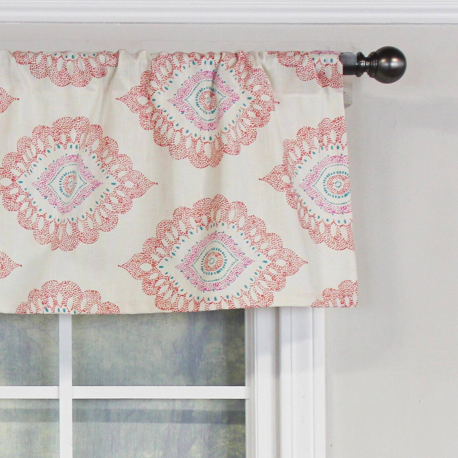 Left. RLF Home - RLF Home Exquisite Tailored 100% Cotton with Fully Lined 3" Rod Pocket Valnance for Windows 50" x 14" Scarlet - Scarlet.