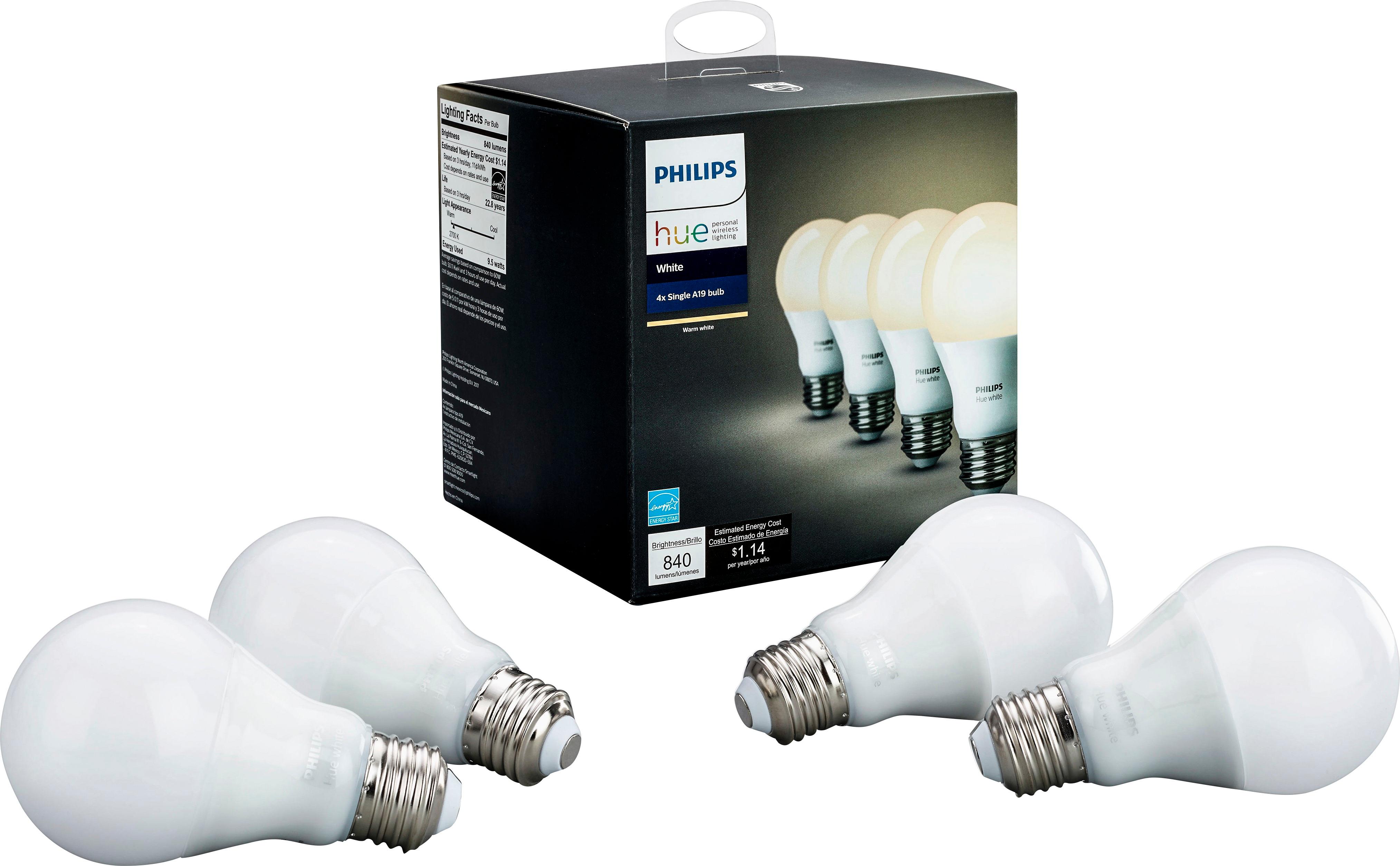 personeel Opstand piano Philips Hue White A19 Wi-Fi Smart LED Bulb (4-Pack) White 472027 - Best Buy