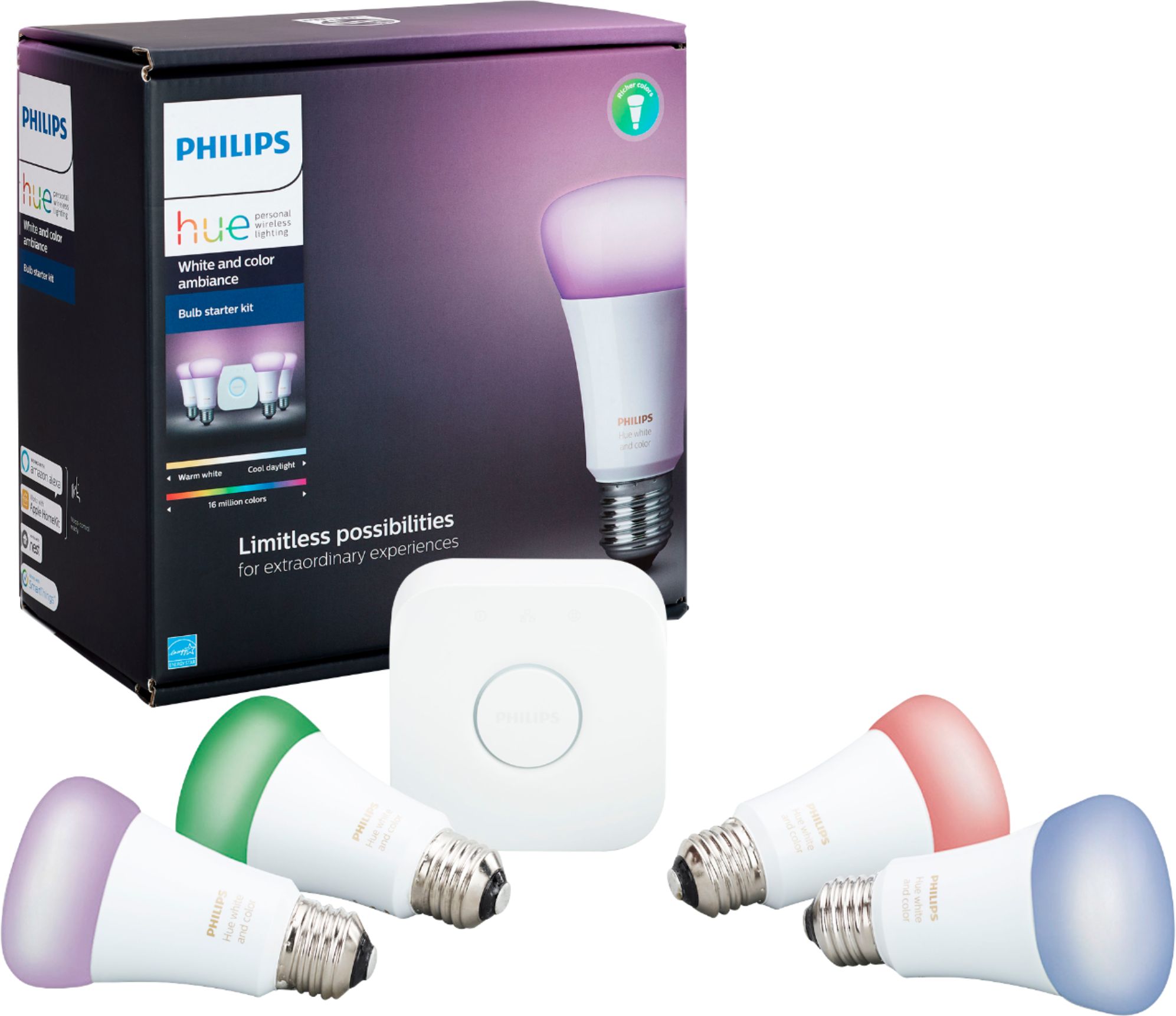 Philips - Multicolor 3rd Gen Hue White and Color Ambiance A19 Starter Kit 