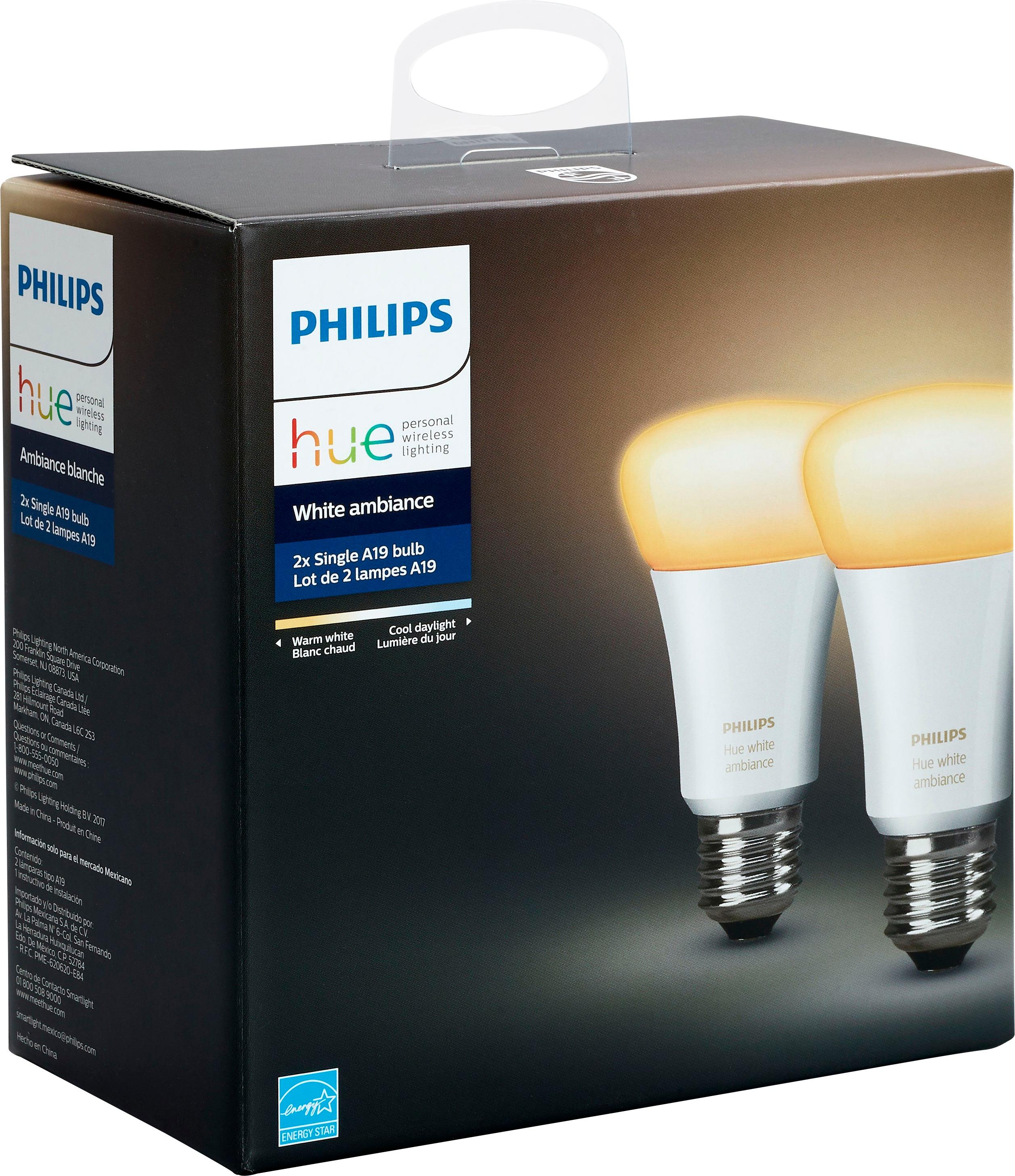 Philips 453092 Hue White Dimmable 60W A19 Gen 3 Smart Bulbs 2-Pack