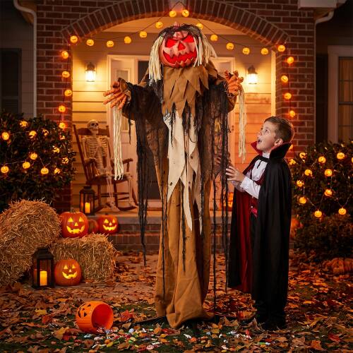 Alt View 10. Winado - 5.5FT Halloween Pumpkin Man Prop with Lighted Eyes, Head Falling Off Scary Sound for Indoor Outdoor Holiday Decoration - Orange.